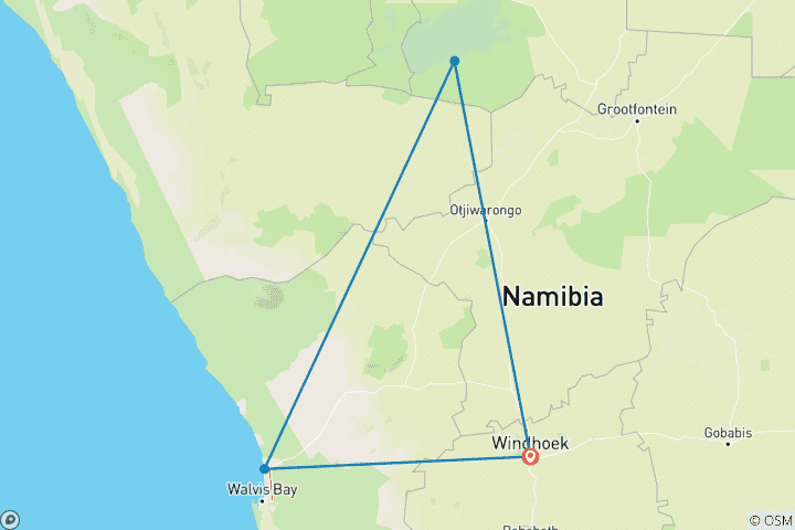 Map of 4-Day Etosha National Park and Swakopmund Camping