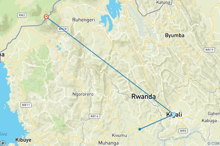 Map of 3 days Rwanda gorillas and golden monkeys tracking tour.