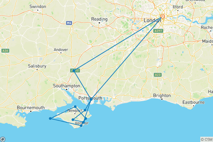 Map of 3-Day Isle of Wight and the Southern Coast Small-Group Tour from London