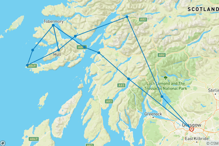 Karte von Isle of Mull und Iona Kleingruppenreise - 3 Tage (ab Glasgow)