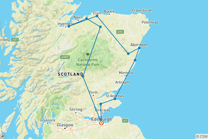 Kaart van Ontdek de kastelen van Schotland – een rondreis in kleine groep – vanuit Edinburgh – 4 dagen