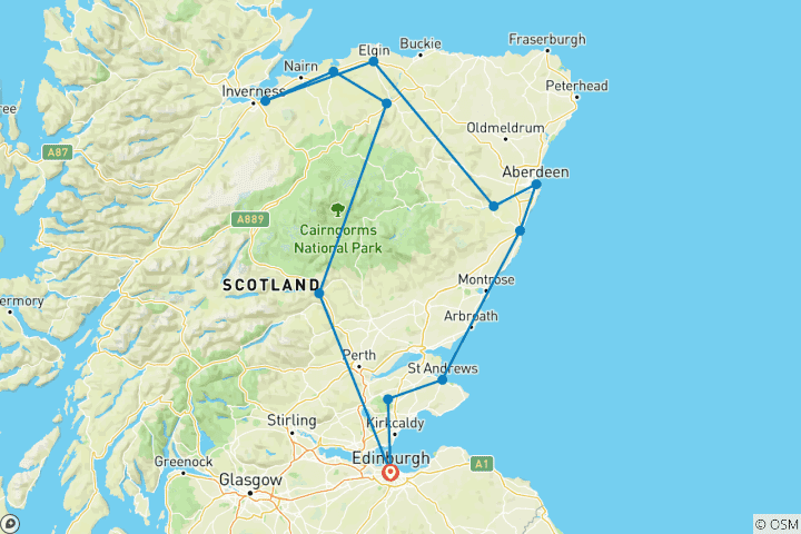 Map of 4-Day Scottish Castles Experience Small-Group Tour from Edinburgh