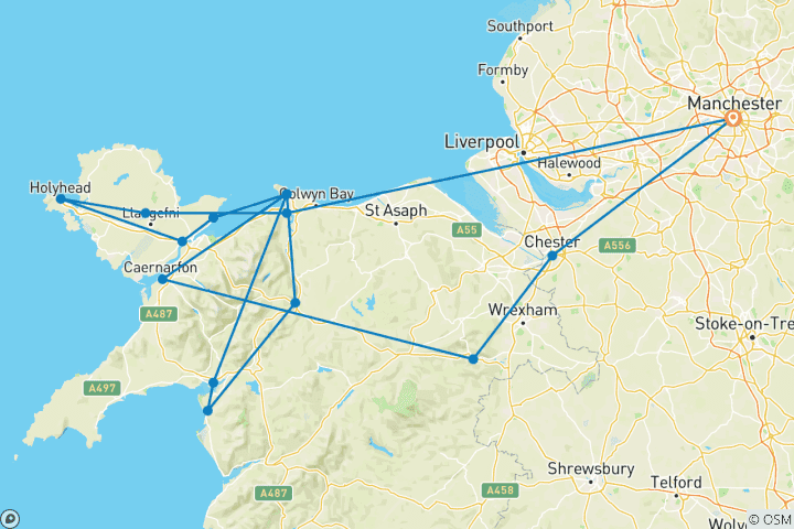 Map of 3-Day Snowdonia, North Wales & Chester Small-Group Tour from Manchester