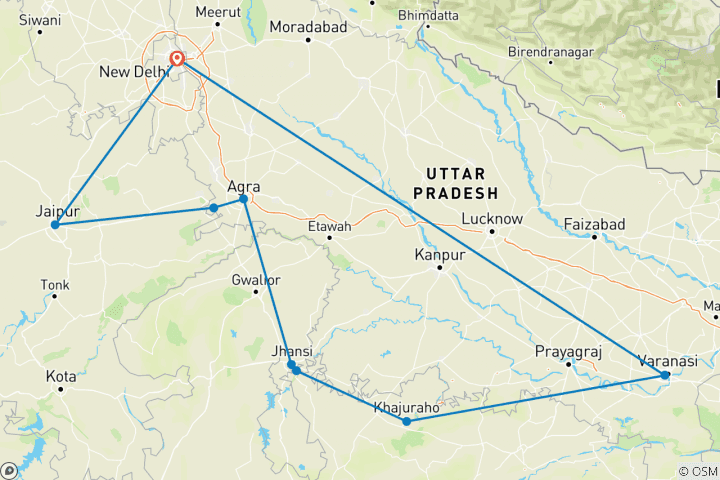 Carte du circuit L'Inde du Nord classique