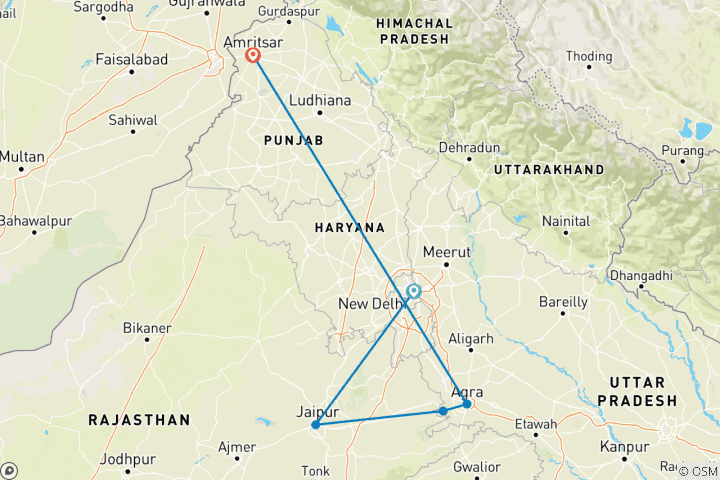 Map of Discover : India's Golden Triangle With Amritsar ( Wagah Border Ceremony )