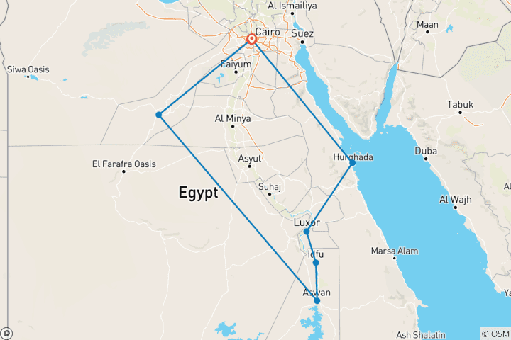 Map of Panoramic Egypt Tour- Cairo, White Desert, Nile Cruise & The Red Sea