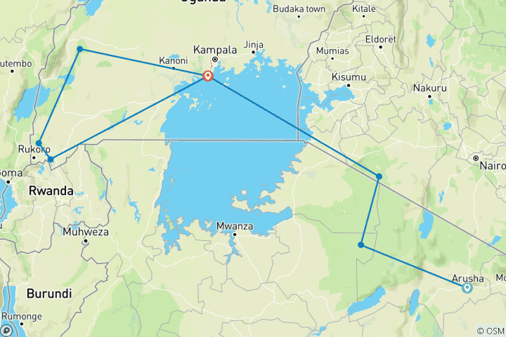 Map of 11 Days Gorillas & The Great Migration and Big Five