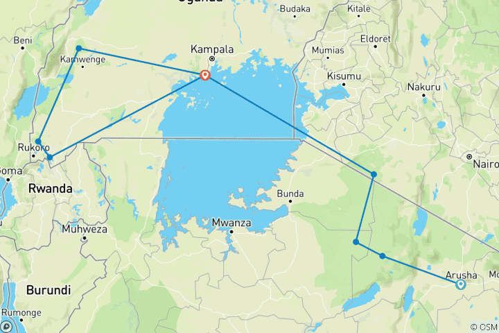 Karte von 12 Tage Gorillas & Die Große Migration und die Big Five