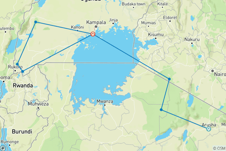 Map of 11 Days Gorillas & The Great Migration and Big Five