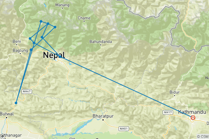 Map of Annapurna Base Camp Trek