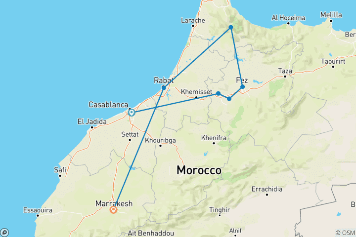 Carte du circuit Merveilles de luxe du Maroc - visite guidée