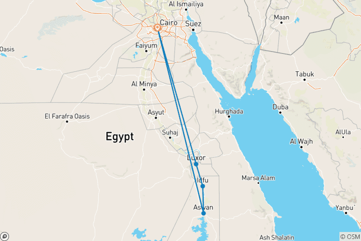 Karte von Höhepunkte von Ägypten Rundreise - Kairo, Luxor, Assuan mit Hotels & Flügen inklusive