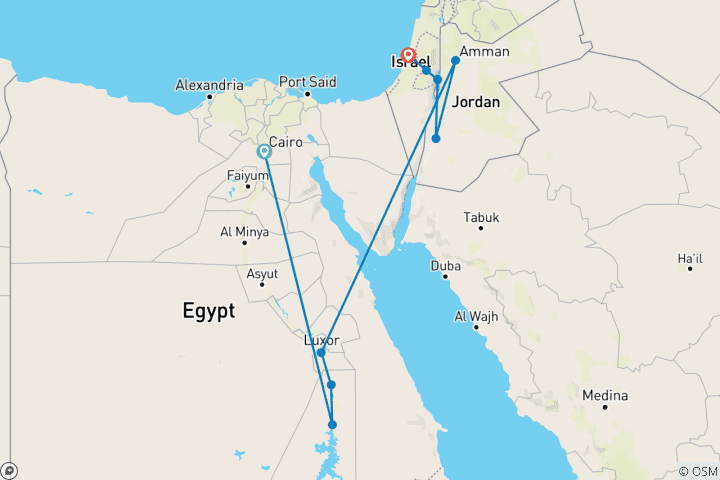 Karte von Epische nach Ägypten, Jordanien und Jerusalem Historisches & religiöses Erlebnis