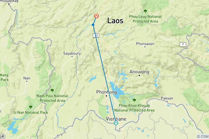 Carte du circuit Circuit des points forts du Laos de Vientiane à Luang Prabang en passant par Xieng Khouang