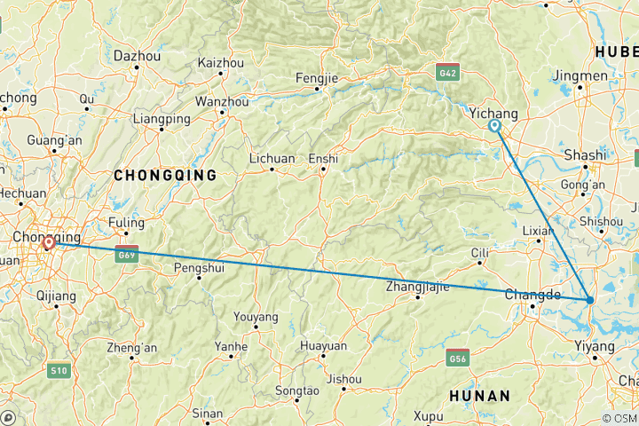 Carte du circuit Croisière sur le fleuve Yangtze de Yichang à Chongqing Upstream en 5 jours et 4 nuits