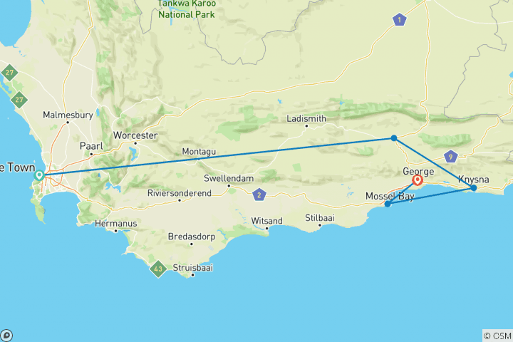 Map of Cape Town - Garden Route Adventure Tour - 5 Days