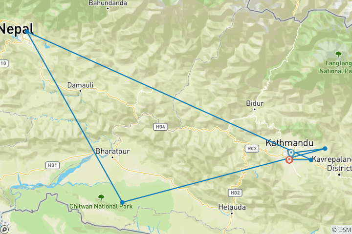 Map of Nepal Discover Tour 7 Nights 8 Days