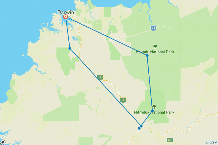 Map of Top End Highlights (6 Days)