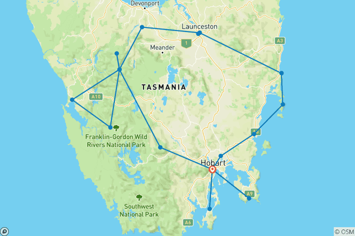 Carte du circuit Une Tasmanie parfaite