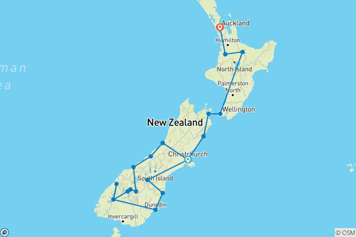 Carte du circuit Nouvelle-Zélande Marvel (14 jours)