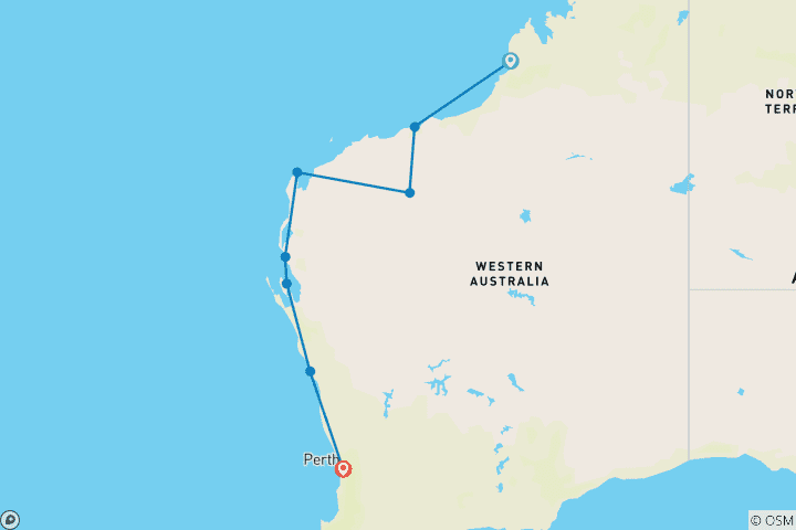 Map of Untamed Pilbara and West Coast (13 Days)