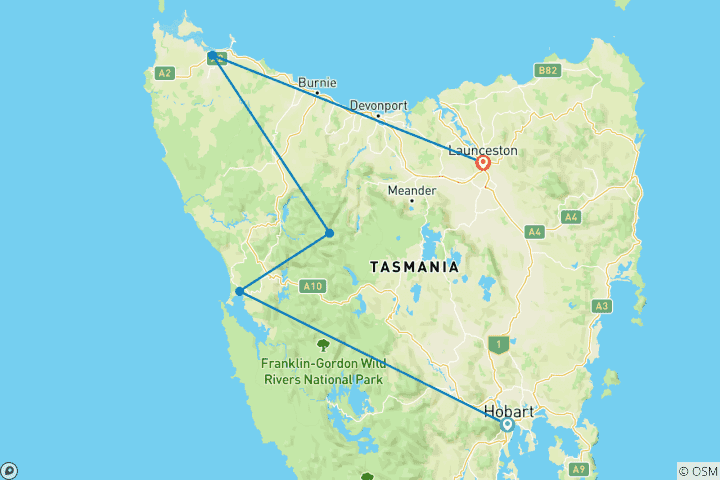 Map of Tassie's Wilderness Icons (6 Days)