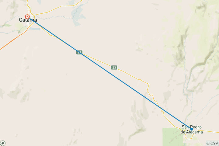 Carte du circuit 4 jours de découverte du désert d'Atacama
