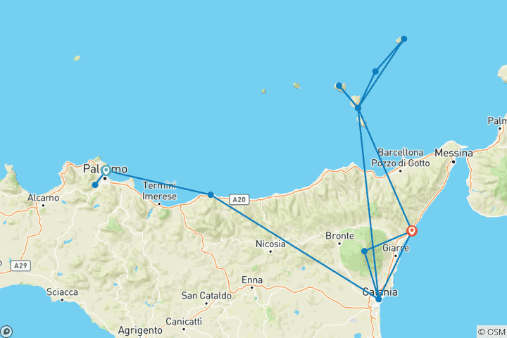 Map of Sicily & Aeolian Islands (9 days/8 nights) - starting from Palermo