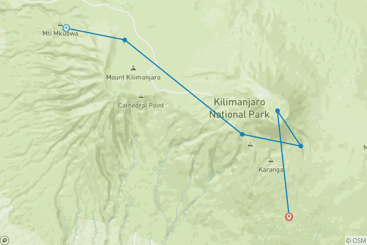 Mapa de Mt Kilimanjaro 8 Días - Lemosho Ruta Definitiva