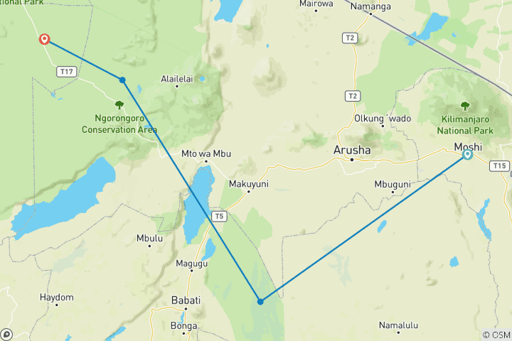 Map of The Tanzania Trifecta: Tarangire, Ngorongoro & Serengeti Safari