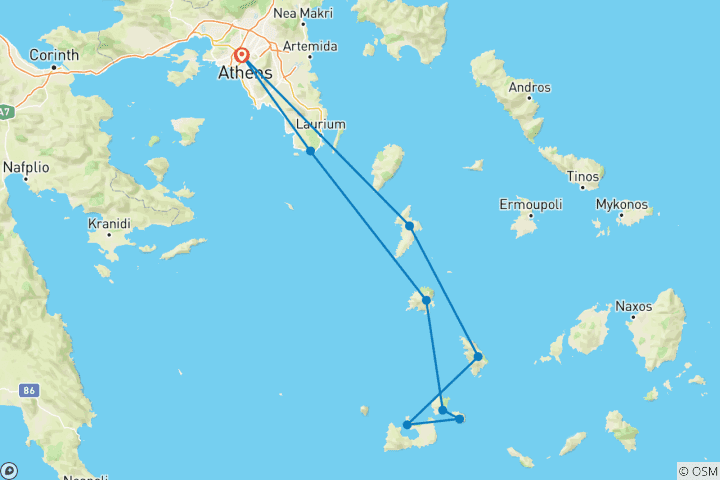 Carte du circuit Cyclades - Aventure de luxe à la voile (catamaran)