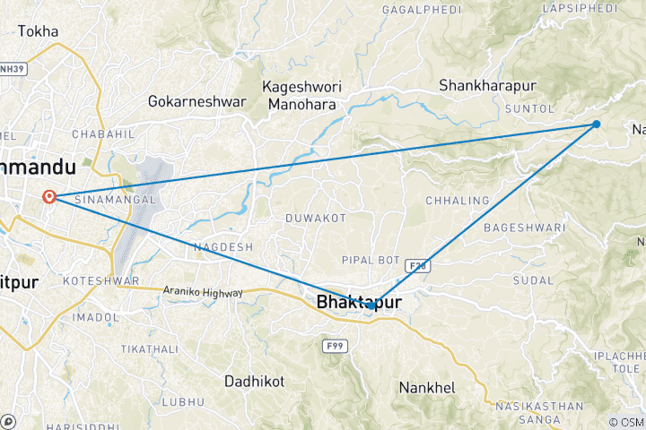 Kaart van Kathmandu Vallei VIP Erfgoed Tour - 5 Dagen