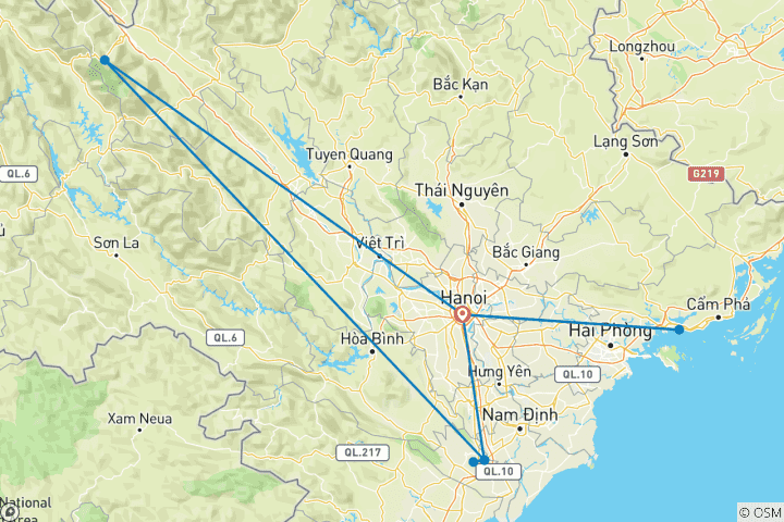 Carte du circuit 8 jours à la découverte du Vietnam du nord au sud