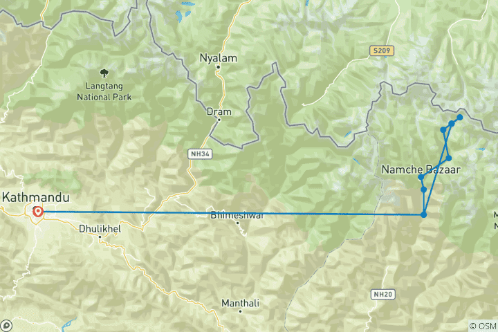 Mapa de Excursión de ida y vuelta en helicóptero al Campamento Base del Everest - 10 Días