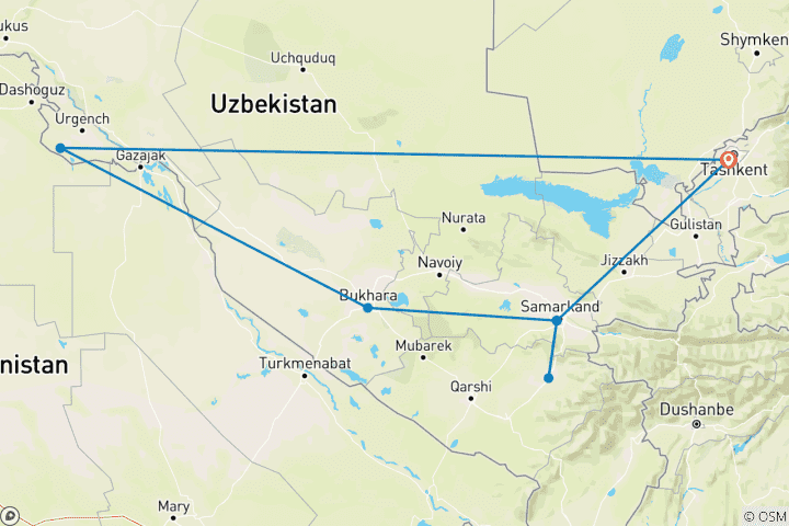 Map of Ancient Cities Tour to Uzbekistan - Private Tour