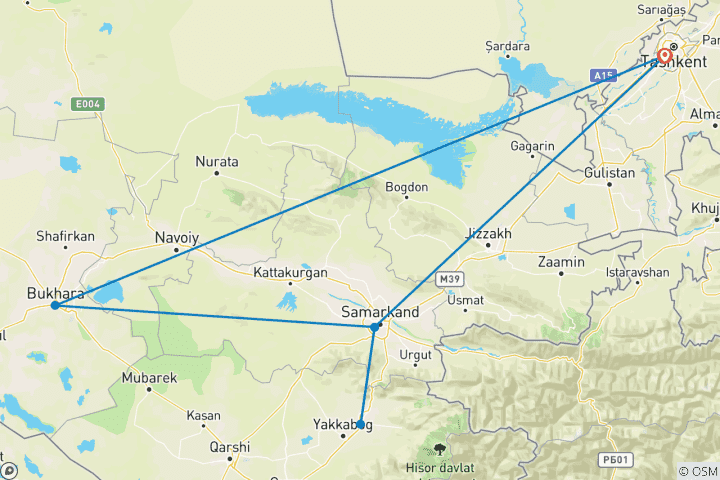 Kaart van Culturele privé-rondreis door Oezbekistan