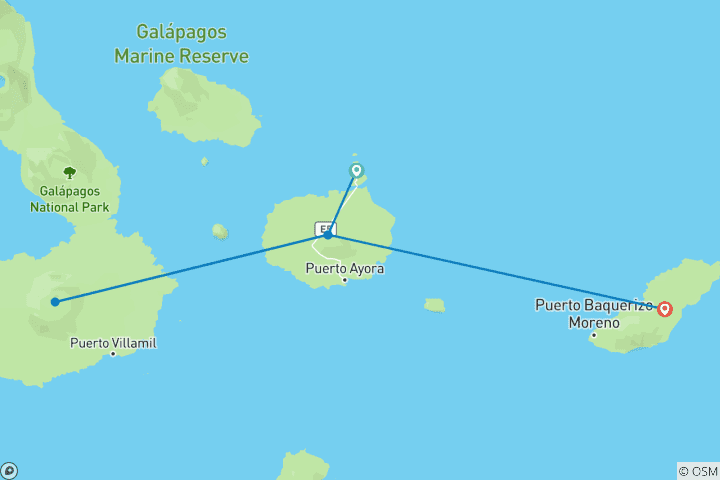 Mapa de Programa de 8 días Galápagos de isla en isla