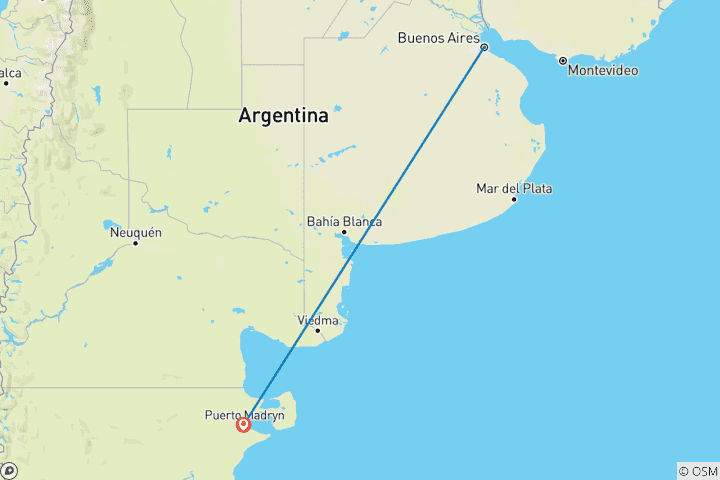 Kaart van Argentinië: Buenos Aires & Puerto Madryn of vice versa - 5 dagen