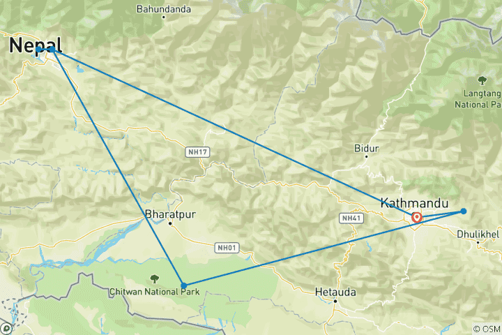 Map of Family Tour in Nepal