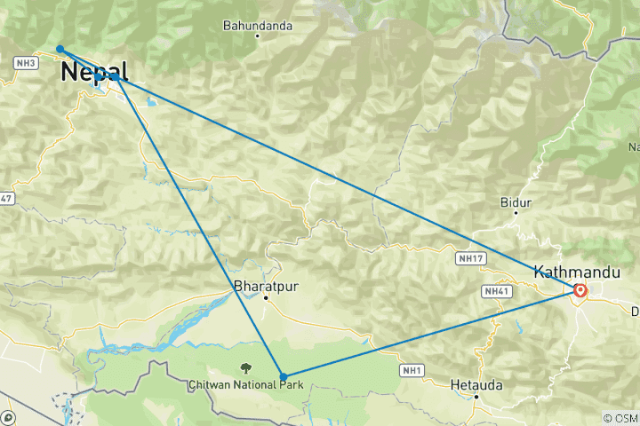 Map of Dhampus Sarangkot Trek with wildlife adventure