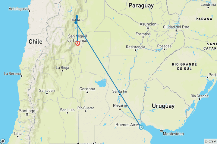 Map of Argentina - Buenos Aires, Salta, Jujuy & Tucumán or Viceversa - 9 days