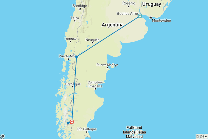 Kaart van Argentinië – Buenos Aires, Bariloche & Calafate of viceversa – 7 dagen