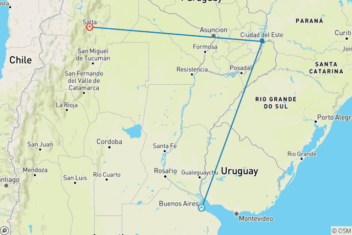 Carte du circuit Argentine : Buenos Aires, Iguazú et Salta - 8 jours