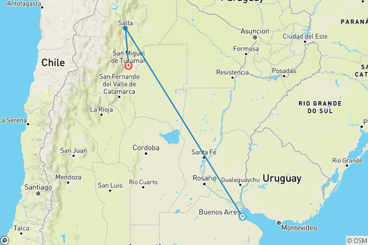 Map of Argentina - Buenos Aires, Salta & Tucumán or Viceversa - 7 days