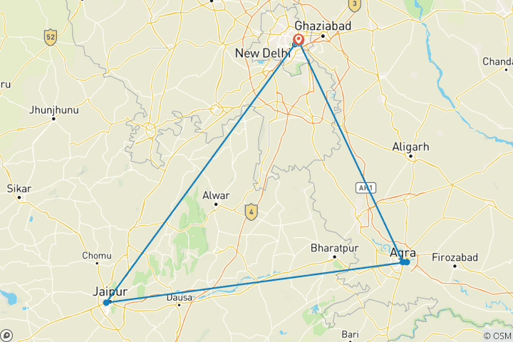 Carte du circuit Circuit privé de 5 jours du Triangle d'Or en Inde au départ de New Delhi