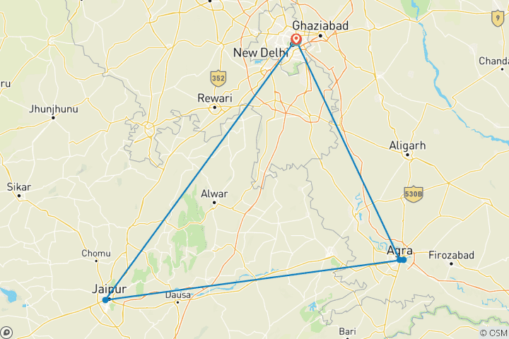 Map of 5 Days Private Golden Triangle India tour from New Delhi