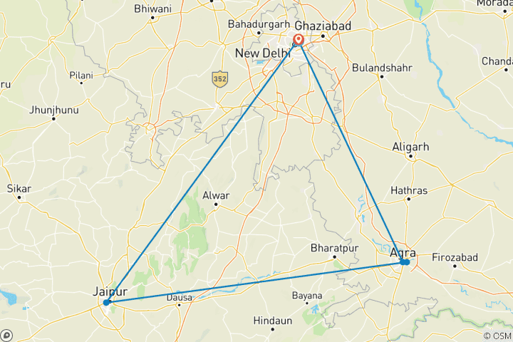 Mapa de Circuito privado de 5 días al Triángulo de Oro de la India desde Nueva Delhi