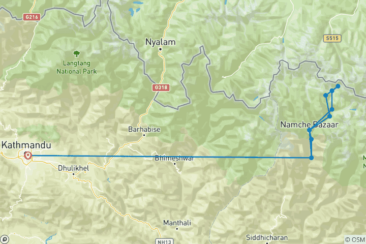 Carte du circuit Trek au camp de base de l'Everest - Guide détaillé, coût et durée - 15 jours