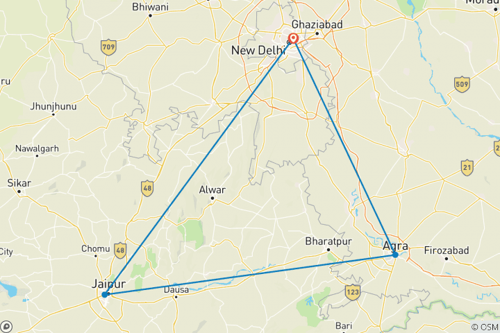 Map of Golden Triangle Trip From Delhi - 6 Days 5 Nights - All Inclusive