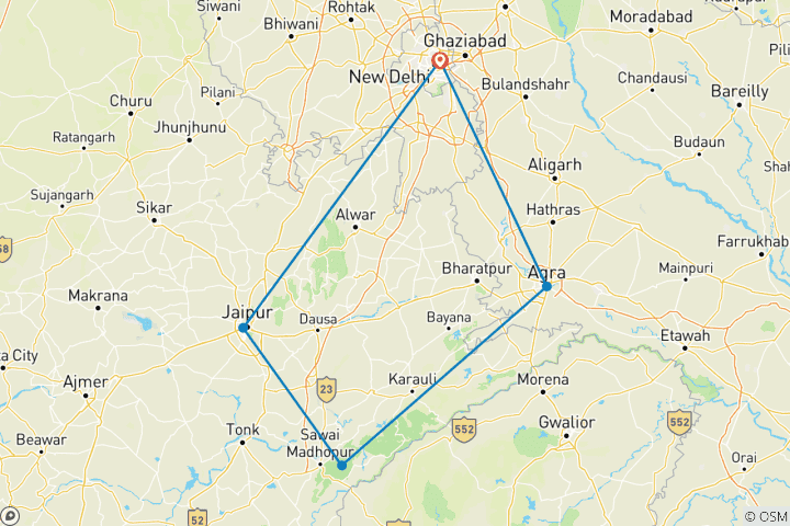 Carte du circuit Aventures à Ranthambore - Safari animalier avec le Triangle d'Or - 7 jours